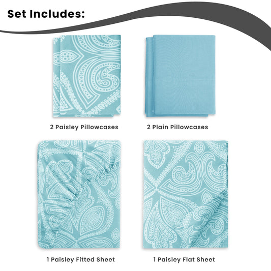 Soft Microfiber, Wrinkle-Free, Luxurious 6Pc Paisley Sheet Set