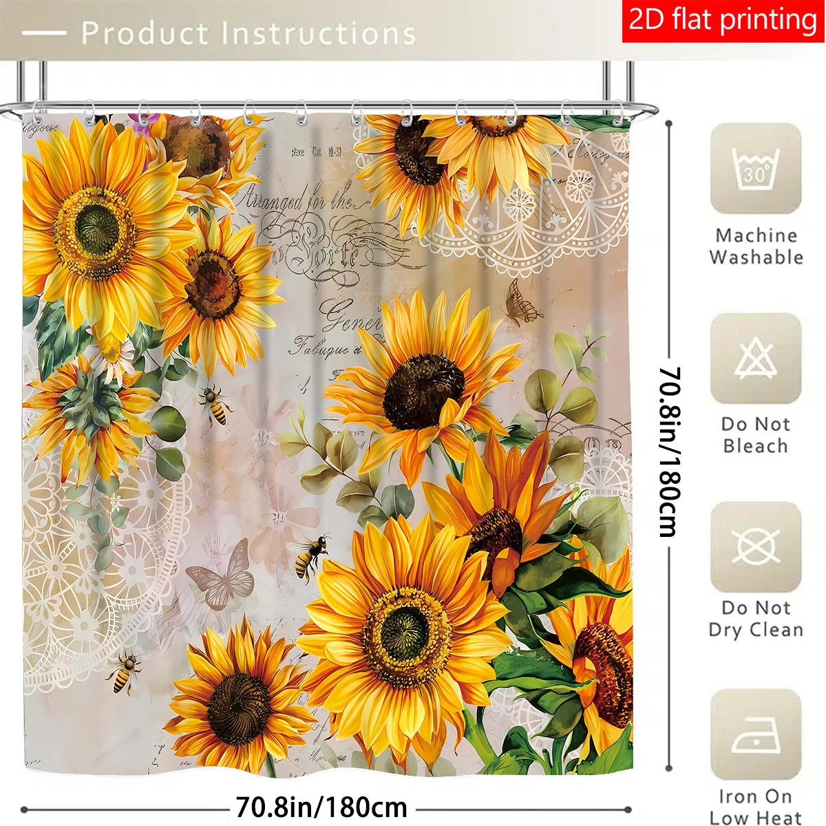 4pcs Sunflower shower curtain set