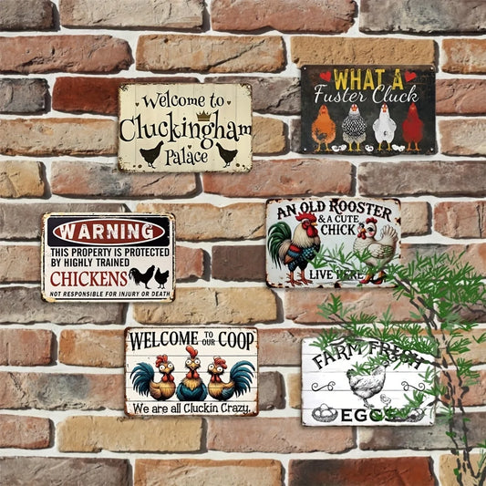 6pcs Chicken Coop Metal Tin Signs - Farmhouse Wall Decor