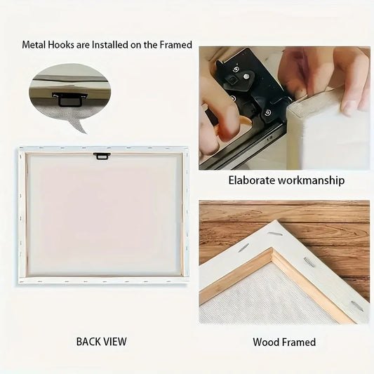 Windmill Canvas Wall Art Decor with Pine Wood Frame, Ink Print