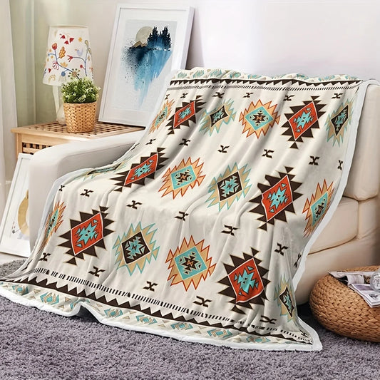 Western Aztec Navajo Tribal Flannel Blanket Southwest Style