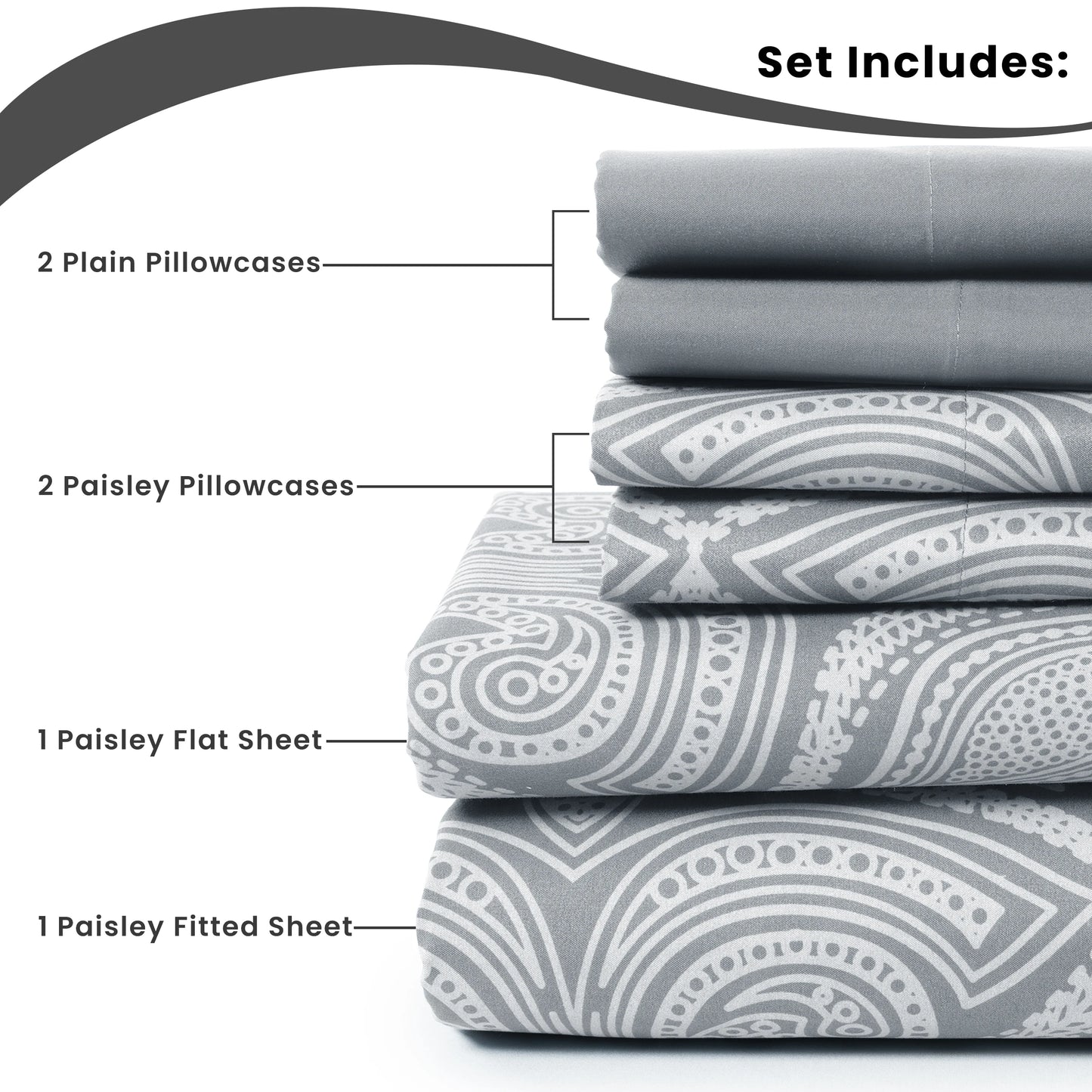 Soft Microfiber, Wrinkle-Free, Luxurious 6Pc Paisley Sheet Set