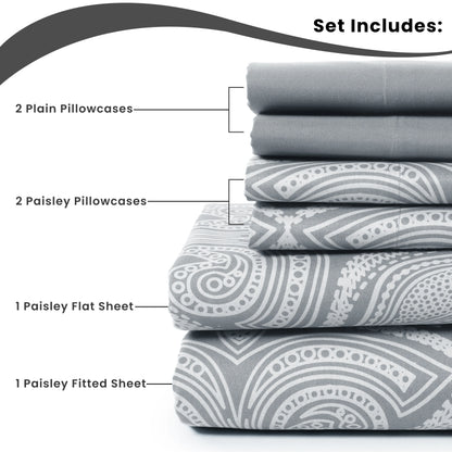 Soft Microfiber, Wrinkle-Free, Luxurious 6Pc Paisley Sheet Set
