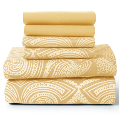 Soft Microfiber, Wrinkle-Free, Luxurious 6Pc Paisley Sheet Set