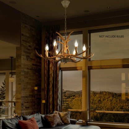 Log Brown Resin Antler Chandelier Light