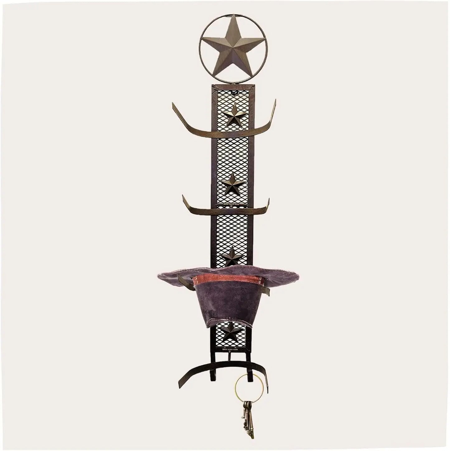 Western Metal Star Cowboy Hat Rack, Wall Mounted Organizer Rustic