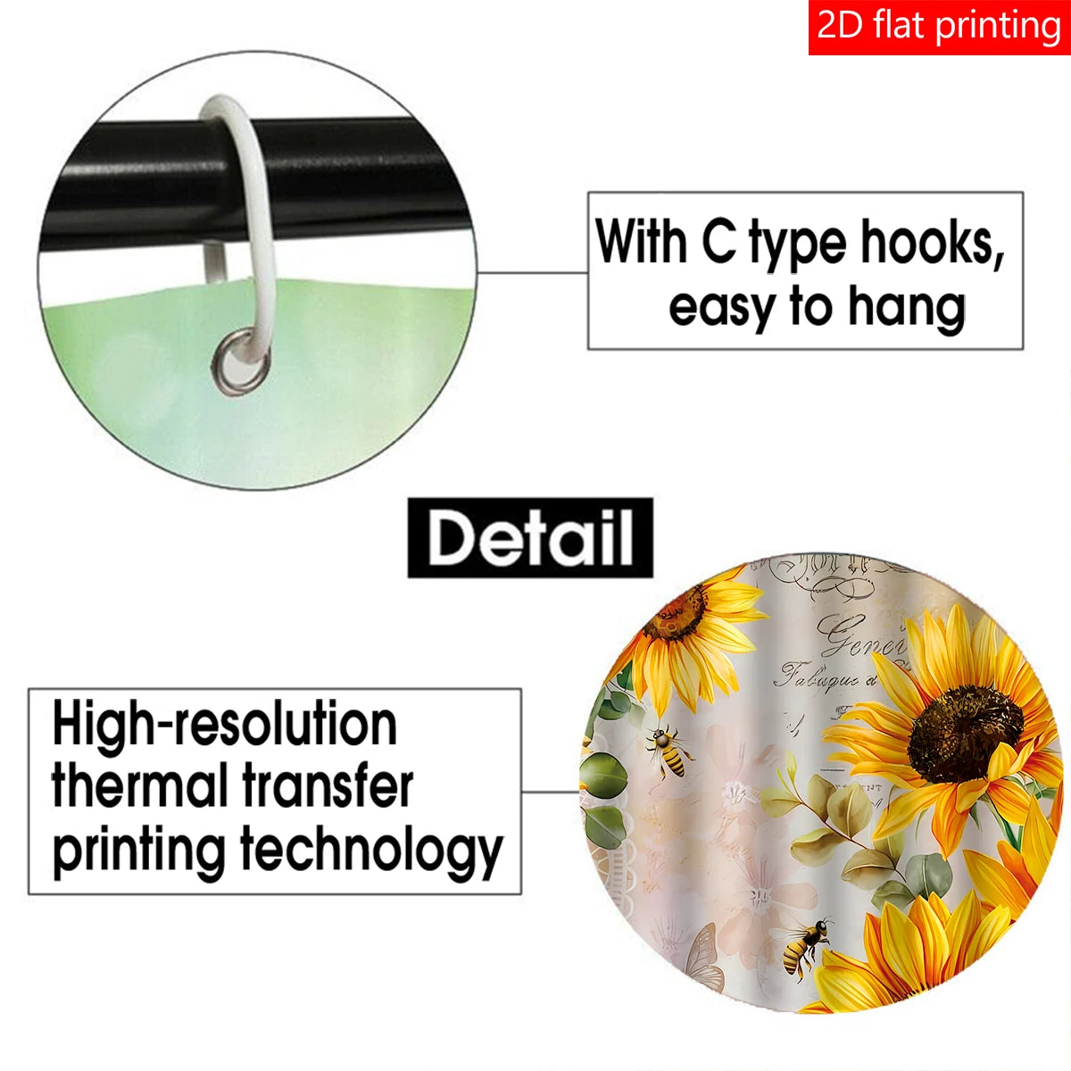 4pcs Sunflower shower curtain set