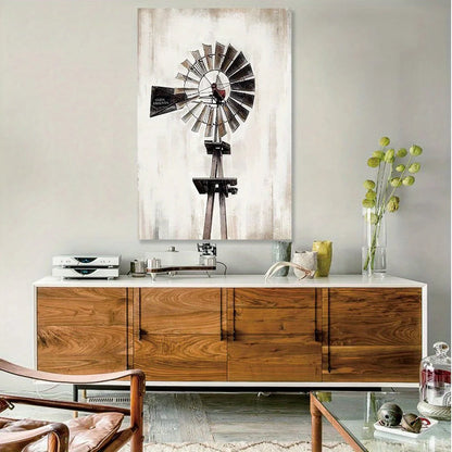 Windmill Canvas Wall Art Decor with Pine Wood Frame, Ink Print