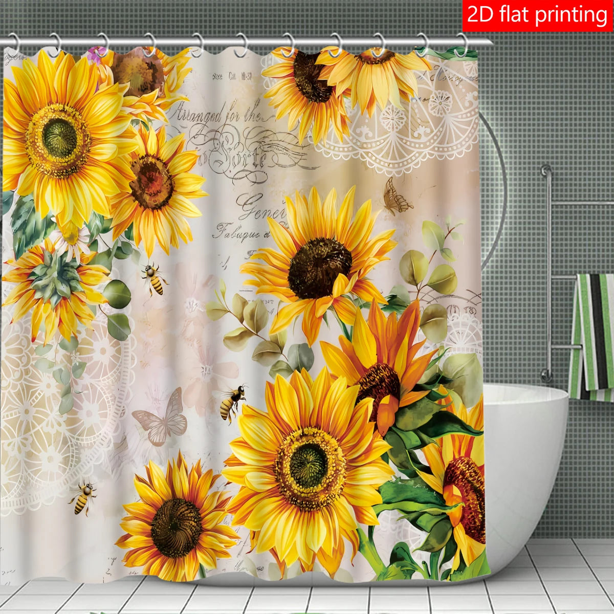 4pcs Sunflower shower curtain set