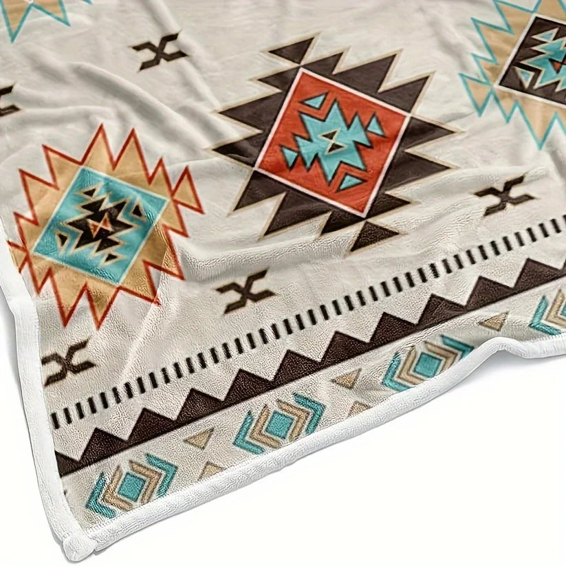 Western Aztec Navajo Tribal Flannel Blanket  Southwest Style