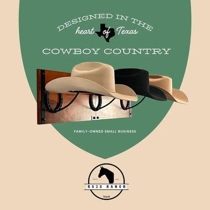 Wooden Wall-Mounted Cowboy Hat Rack with Metal Horseshoe Accents