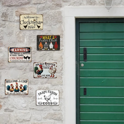 6pcs Chicken Coop Metal Tin Signs - Farmhouse Wall Decor