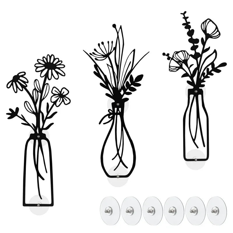 3-Piece Metal Vase Floral Wall Art - Rustic Farmhouse