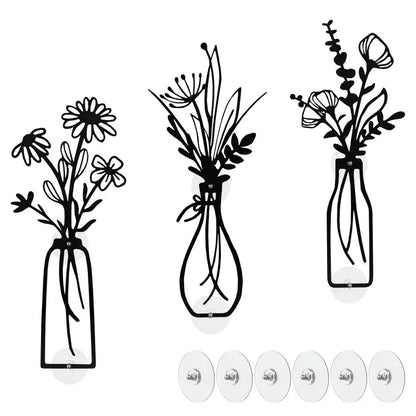 3-Piece Metal Vase Floral Wall Art - Rustic Farmhouse