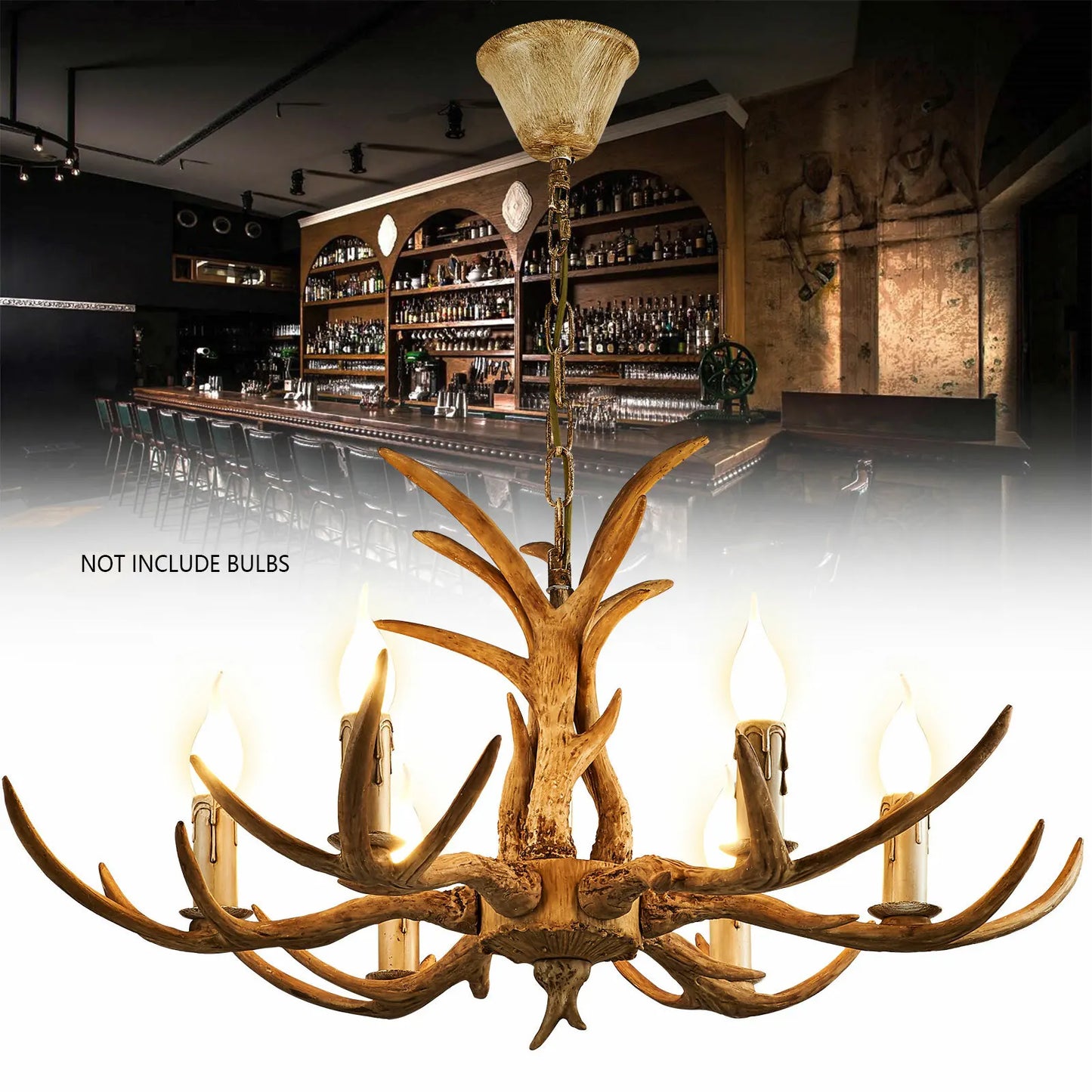 Log Brown Resin Antler Chandelier Light