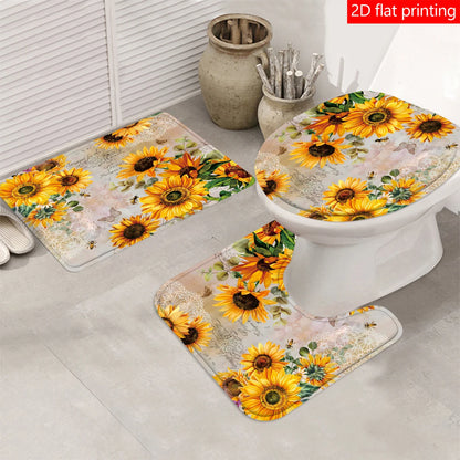 4pcs Sunflower shower curtain set