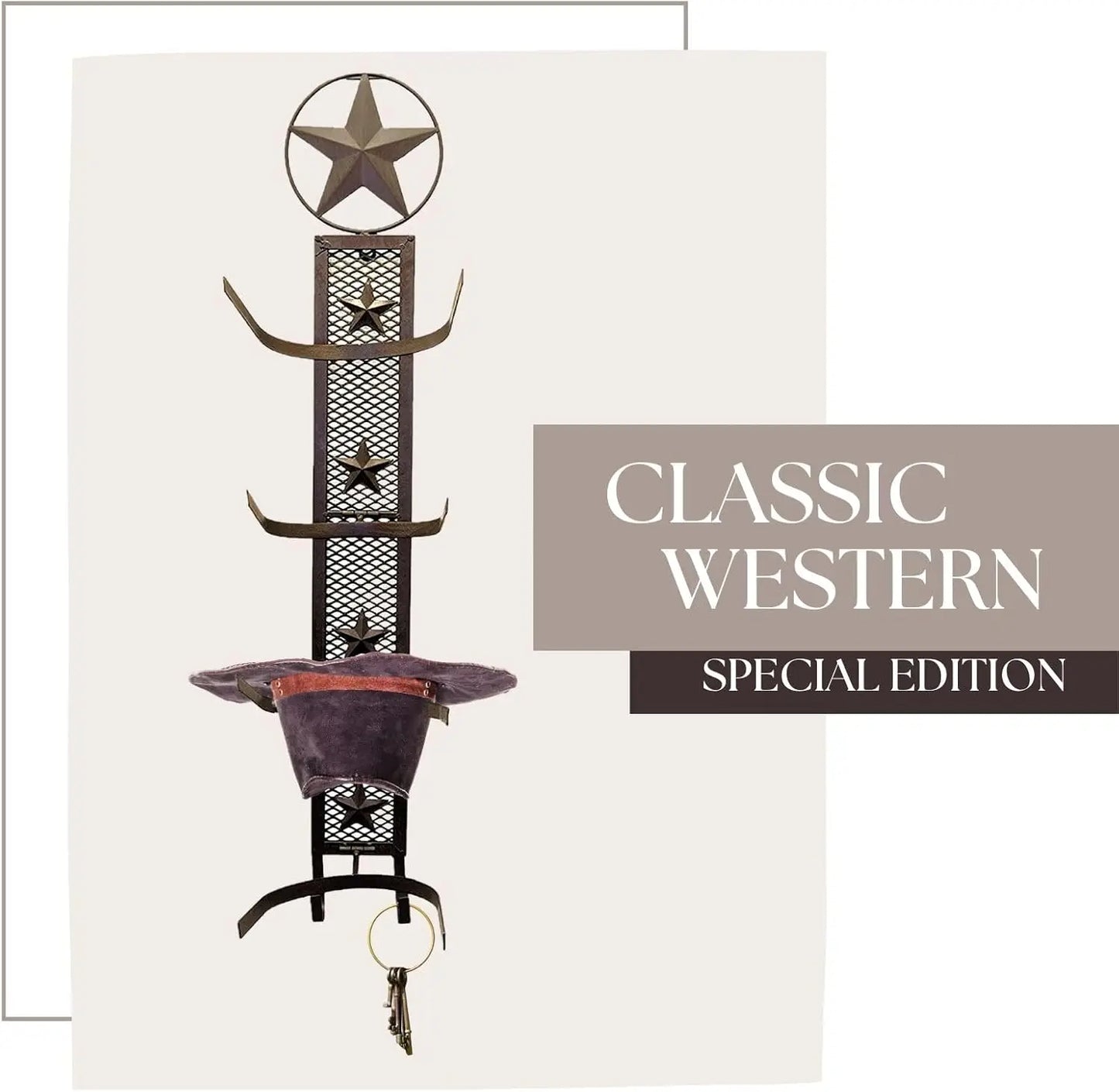 Western Metal Star Cowboy Hat Rack, Wall Mounted Organizer Rustic