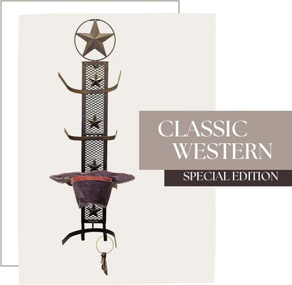 Western Metal Star Cowboy Hat Rack, Wall Mounted Organizer Rustic