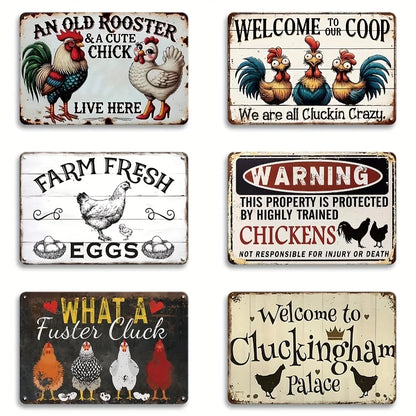 6pcs Chicken Coop Metal Tin Signs - Farmhouse Wall Decor