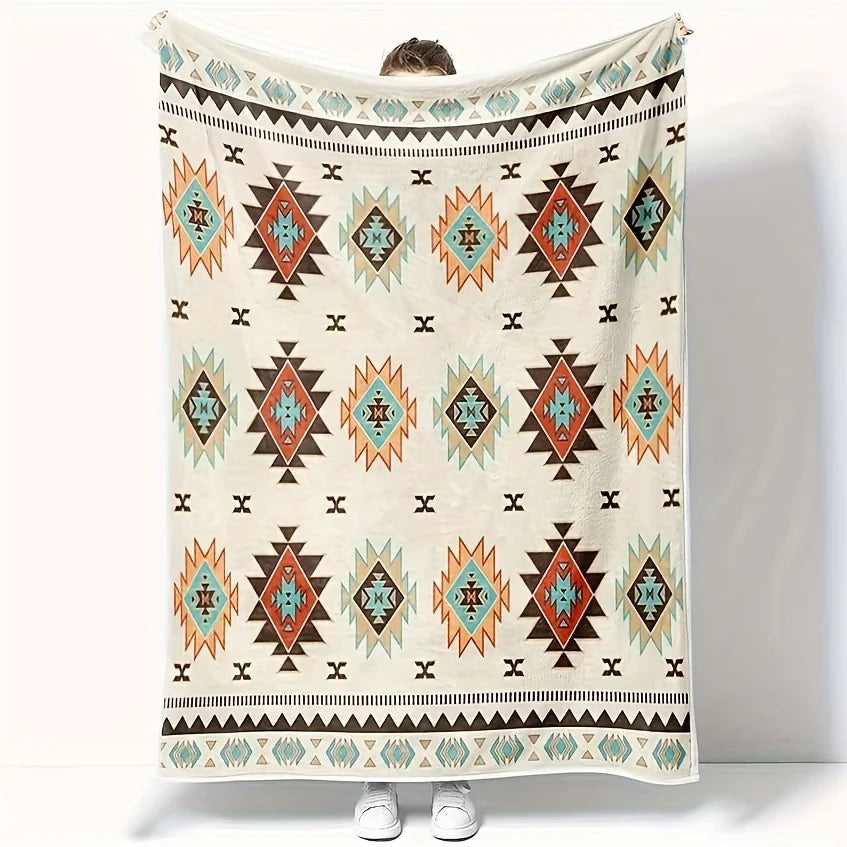 Western Aztec Navajo Tribal Flannel Blanket  Southwest Style