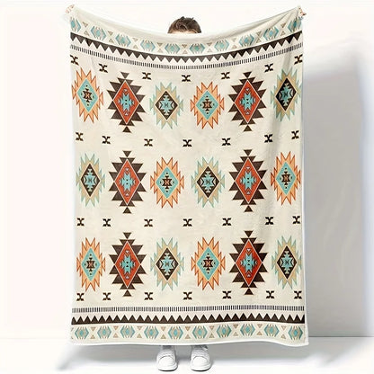 Western Aztec Navajo Tribal Flannel Blanket  Southwest Style